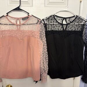 Bundle of 2 sheer sleeve tops- pink & black